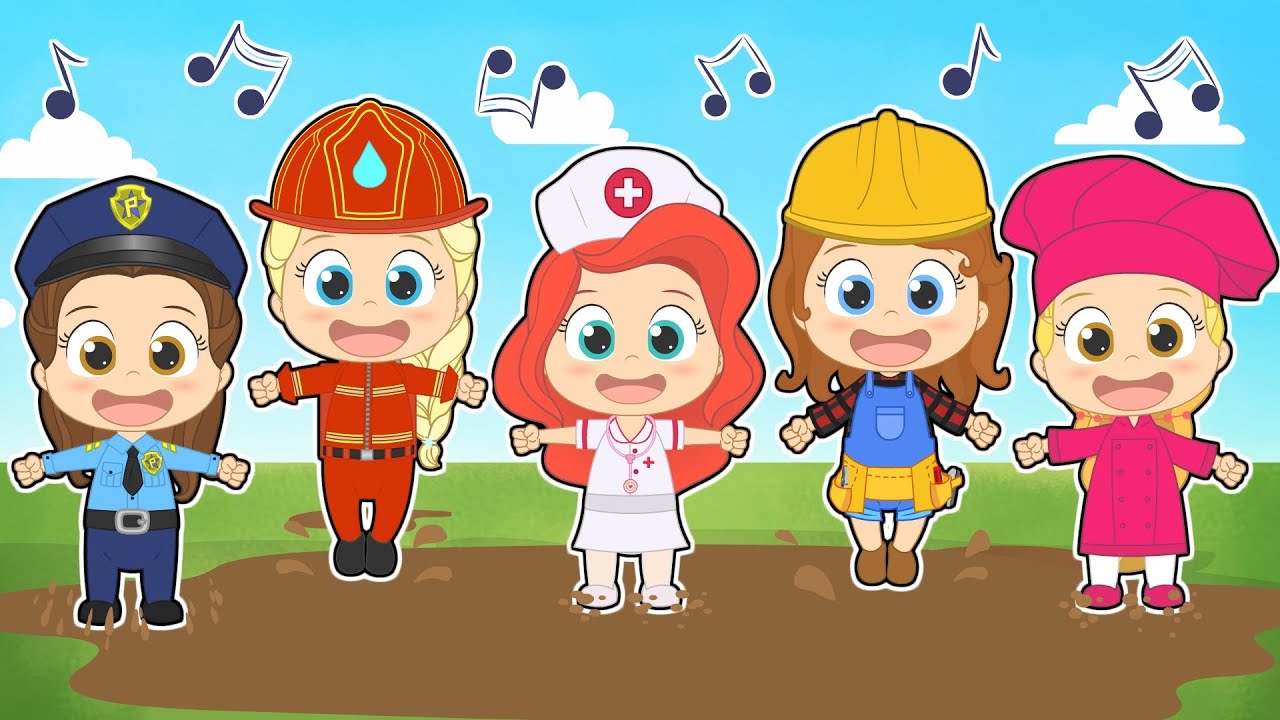 FIVE LITTLE BABIES  👸👮 With the princess police, firefighter and more