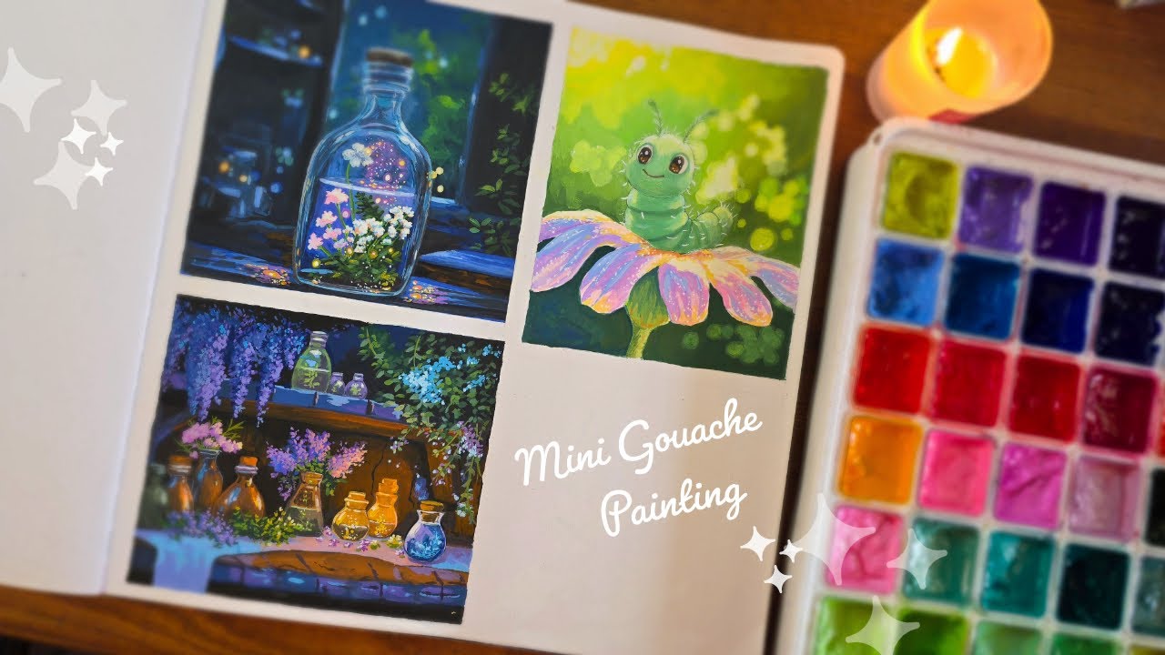🌱Jelly Gouache Mini magical scene painting | Peaceful painting session