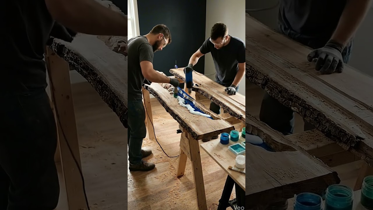 This resin pour technique creates the most realistic water effect #woodworking #crafts #viral