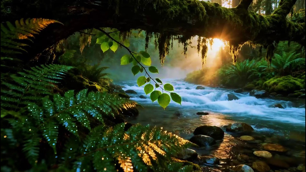 Peaceful Hidden Forest Ambience | Natural River Flowing Sounds | Peaceful Birds Chirping Sounds