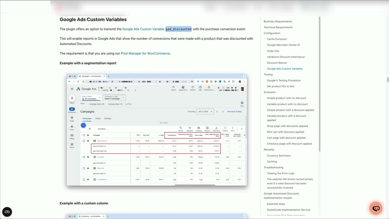 Set up a Google Ads Custom Variable for Automated Discounts (Part 1) | Pixel Manager SweetCode