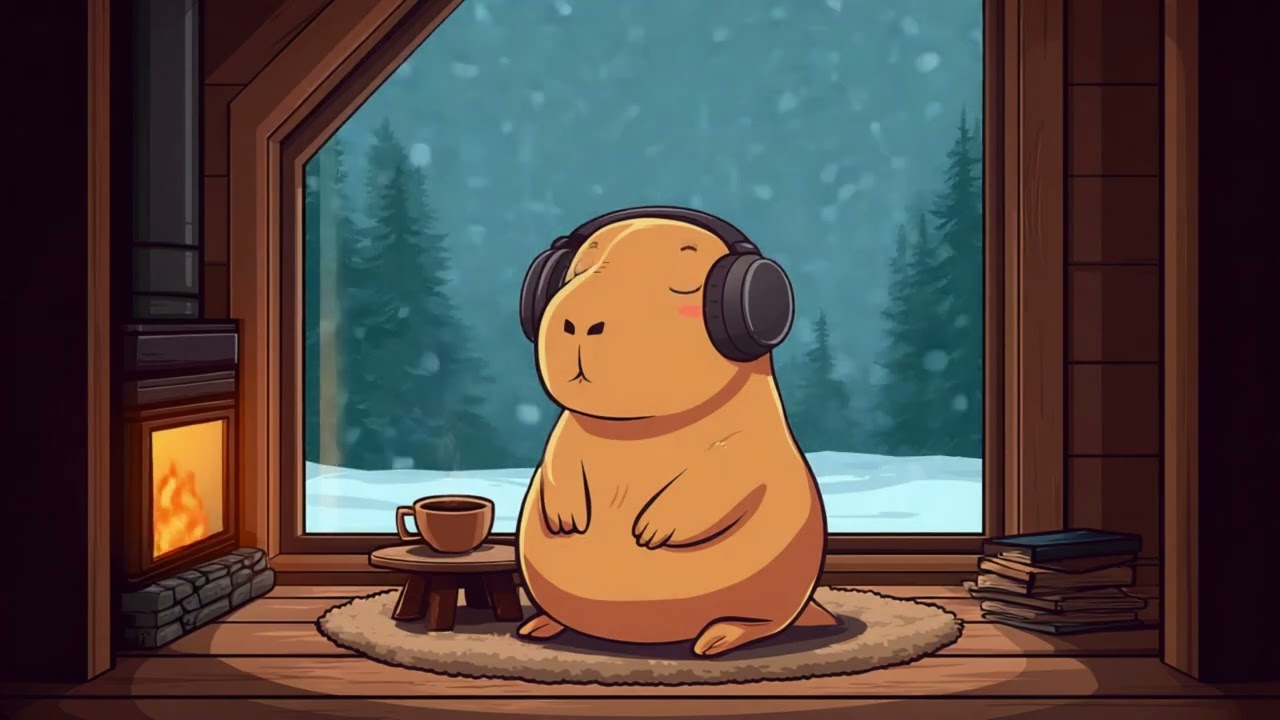 Snowy Cabin — Warm Calm Background Music While Snow Falls | Lofi Jazz | Capy Radio #lofi