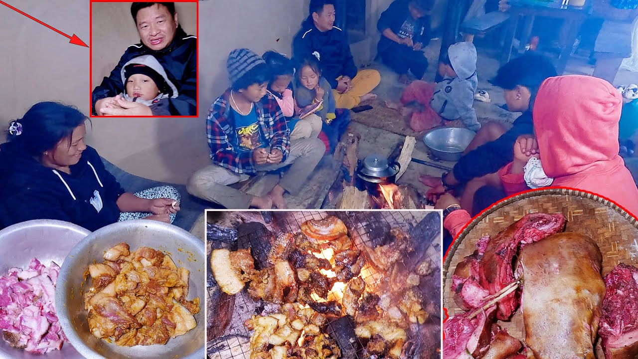 Big brother Diwaaz came & gave us Pork Roast party in our farm house || village gathering party ||