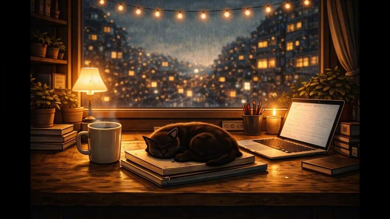 🐾 A Cozy Lo-Fi Night with a Sleepy Cat🐱 Chill Lo-Fi Beats with a Cozy Cat (1Hour)