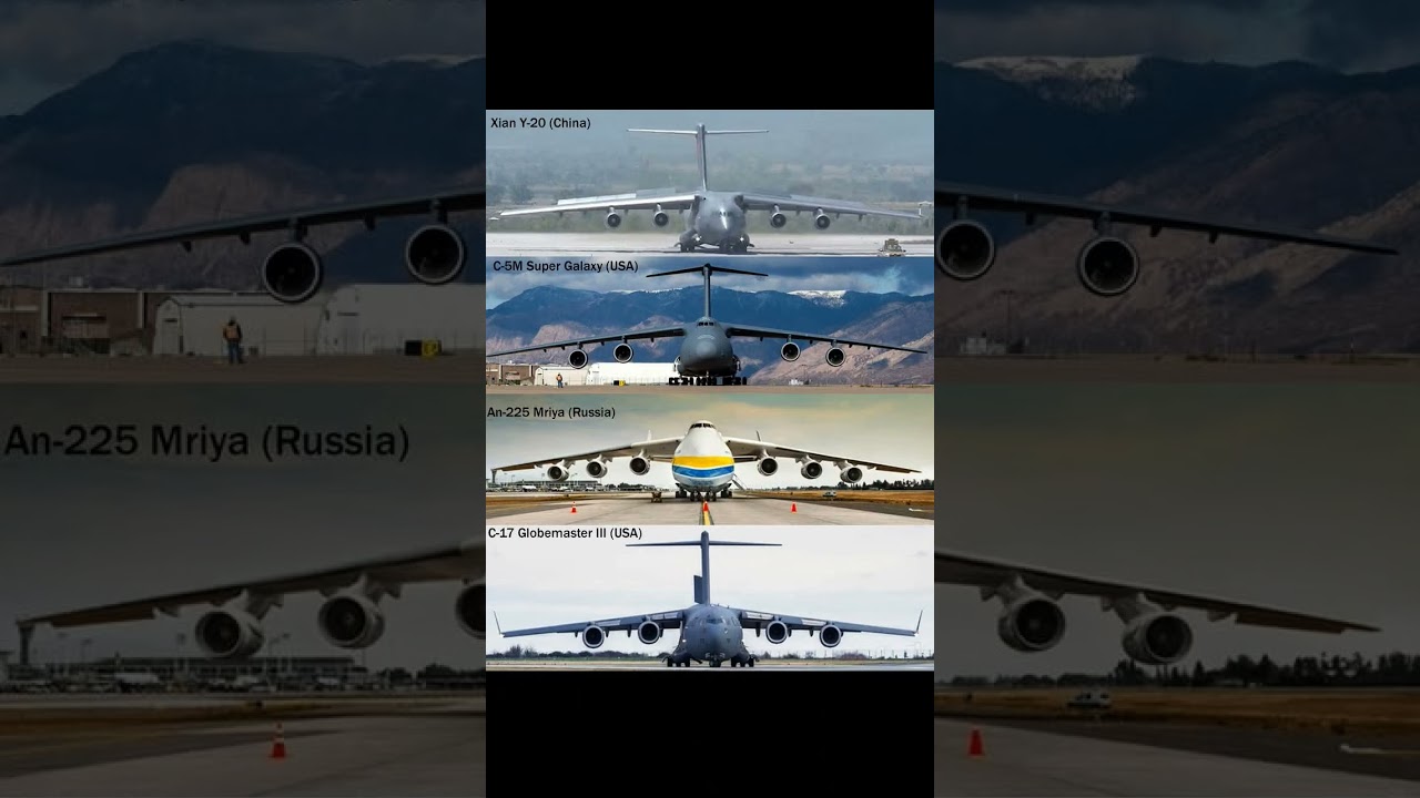 Xian Y-20🇨🇳,C-5M Super Galaxy🇺🇲,An-225 Mriya🇷🇺,C-17 Globemaster III 🇺🇲