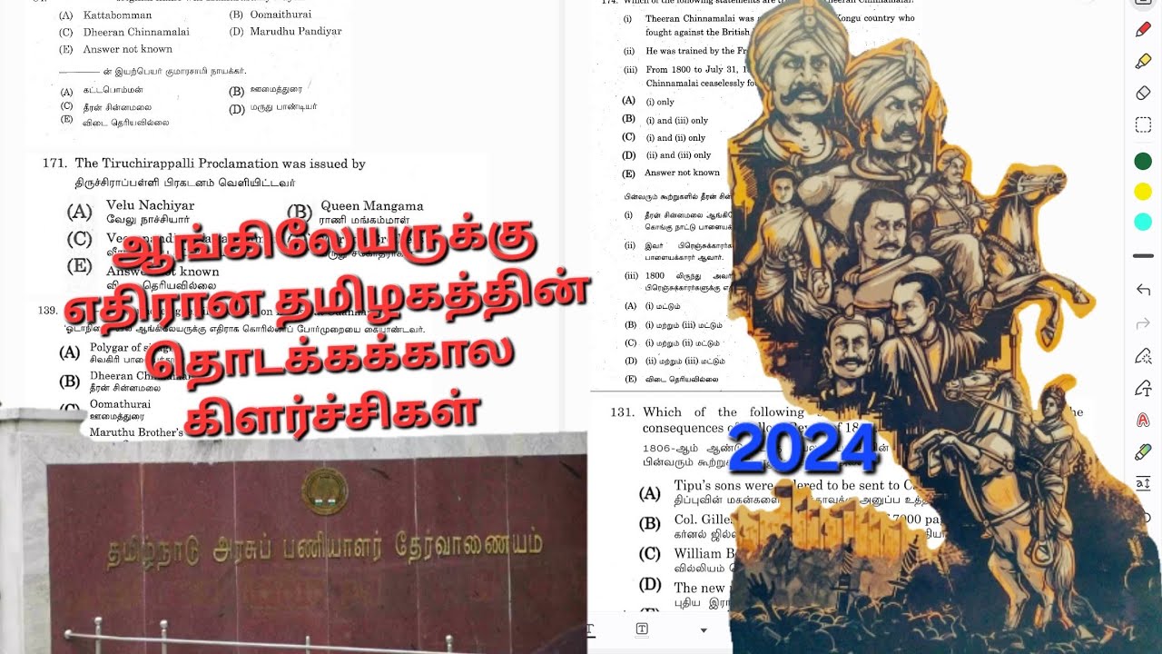2024 TNPSC PYQ 6 - UNIT8 ஆங்கிலேயருக்கு எதிரான தமிழகத்தின் தொடக்க கால கிளர்ச்சிகள்