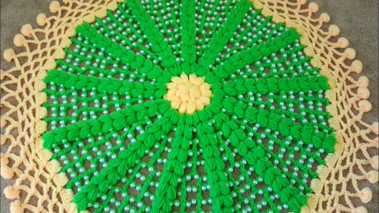 How to make woolen rumal , moti thalposh new design  मोती थालपोश नए डिजाइन का