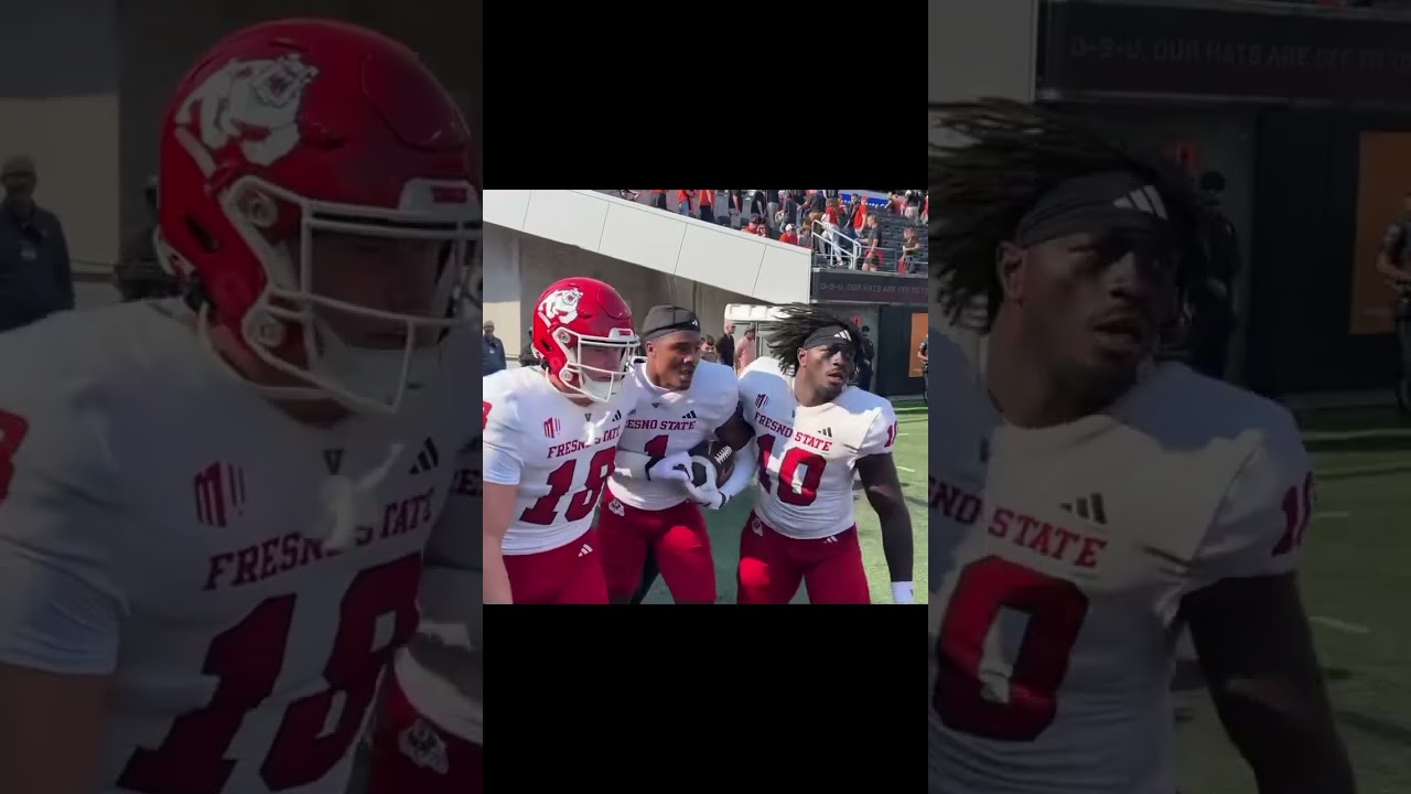 Fresno State celebrates Oregon State win with pick-six.