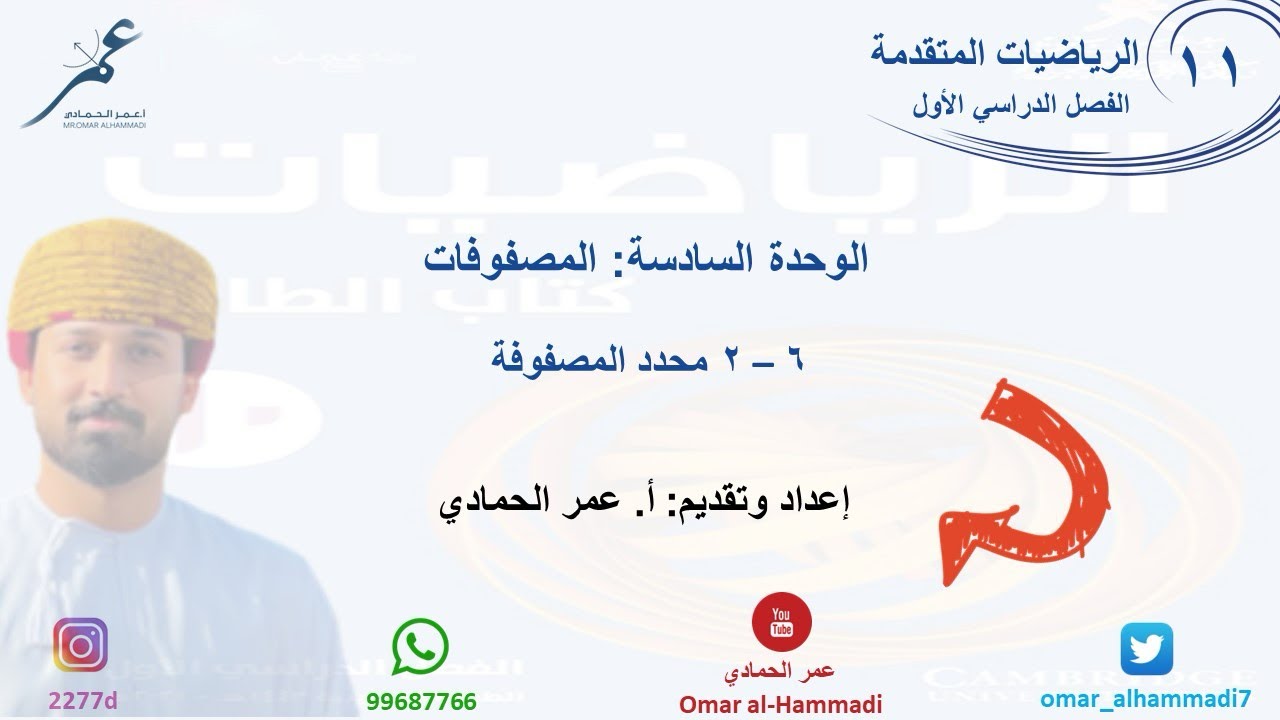 2-6  درس محدد المصفوفة - الصف الحادي عشر متقدم ( الرياضيات) - أ. عمر الحمادي