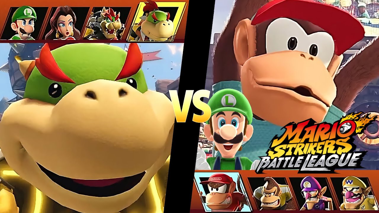 Mario Strikers Battle League Team Bowser Jr vs Team Diddy Kong at Lava Castle