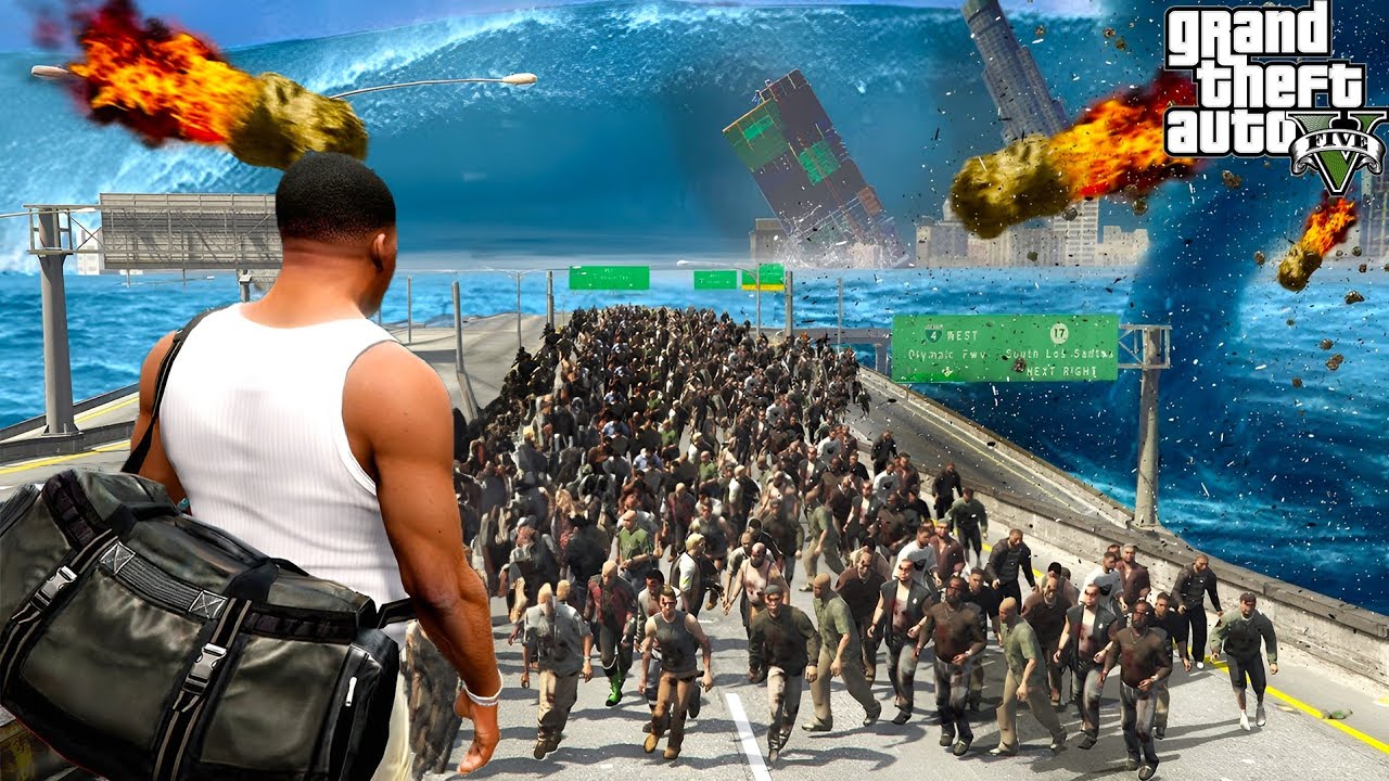Biggest Attack End of The World in GTA 5 || Big Tsunami, Zombie attack, Tornado Storm | Gta 5 Tamil