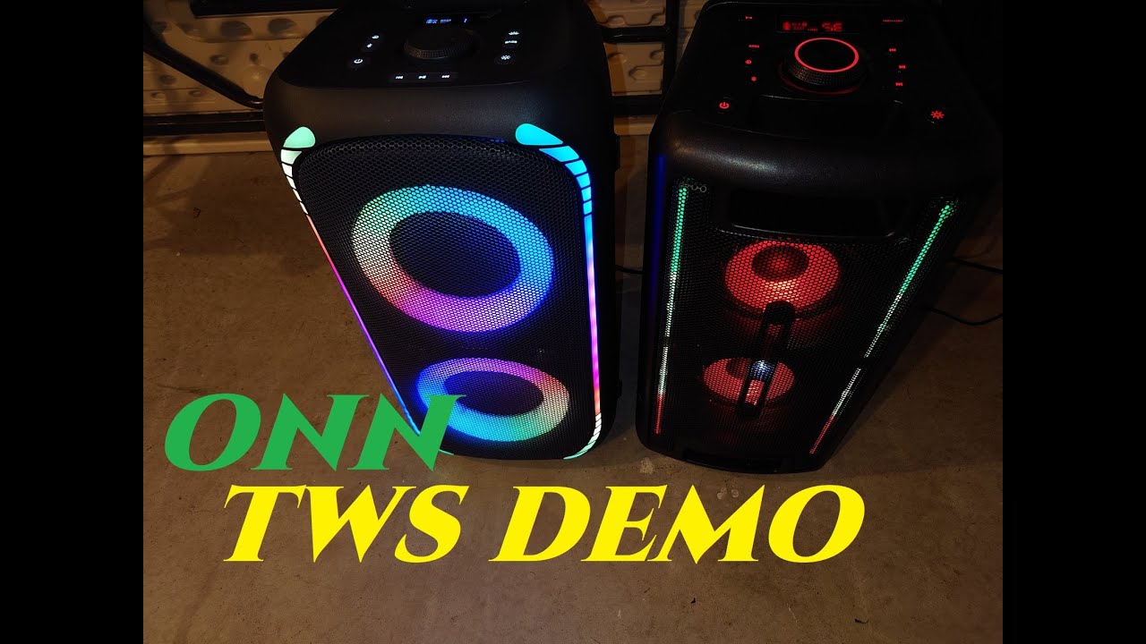 ONN Large Party Speaker Gen. 2 & 1 🔉 🔉 How To Do TWS & TWS Sound Demo. Bluetooth Speakers in Garage