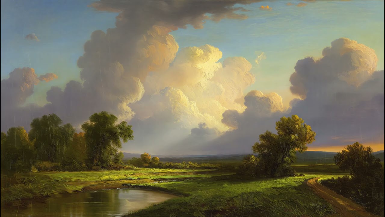 4K Art for Frame TV – Golden Clouds Over Quiet River | No Sound | 3 Hours