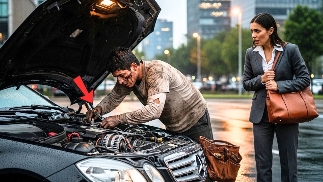 JOVEN SIN HOGAR AYUDA A UNA MUJER EN APUROS A REPARAR SU COCHE - ÉL NUNCA ESPERÓ QUE ELLA...