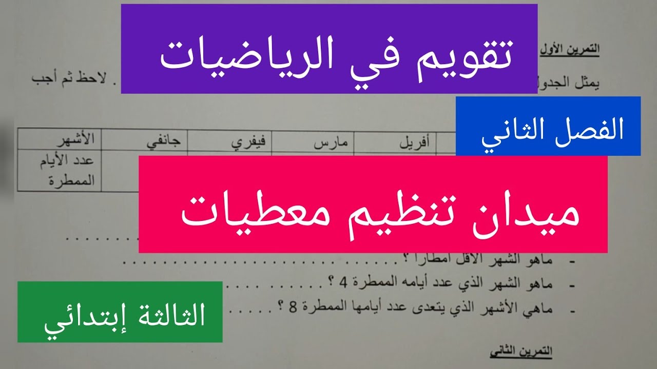 تقويم الفصل الثاني في الرياضيات ميدان تنظيم المعطيات للسنة الثالثة إبتدائي