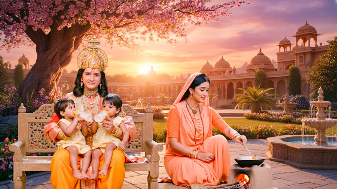 पिता का प्रेम | सीता माता रसोई में और श्री राम ने लव-कुश को पिलाया दूध | Shrimad Ramayan #ram