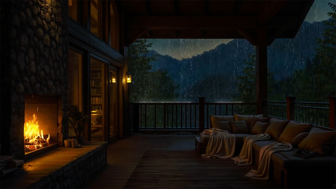 Stormy Night on a Forest Porch ⛈️🔥 Rainfall, Thunder & Fireplace for Total Relaxation