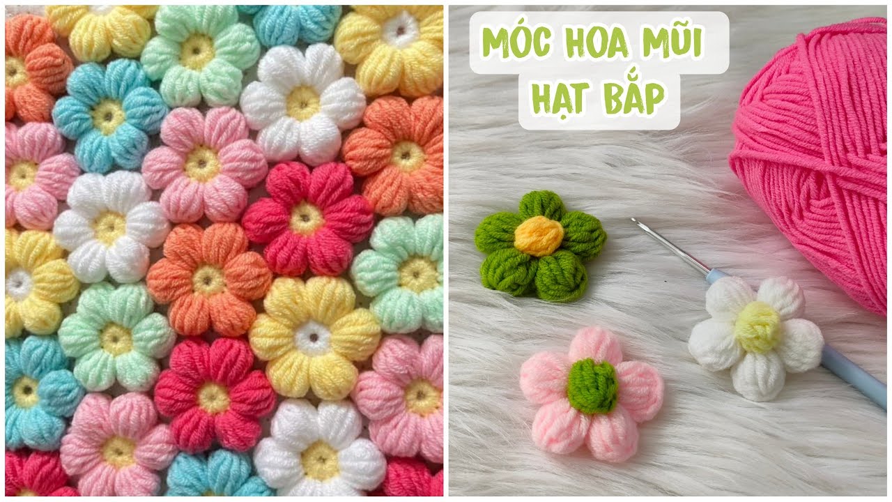 #63 Crochet Flower | Móc Hoa 5 Cánh, Móc Hoa Mũi Hạt Bắp | Dương Liễu Handmade