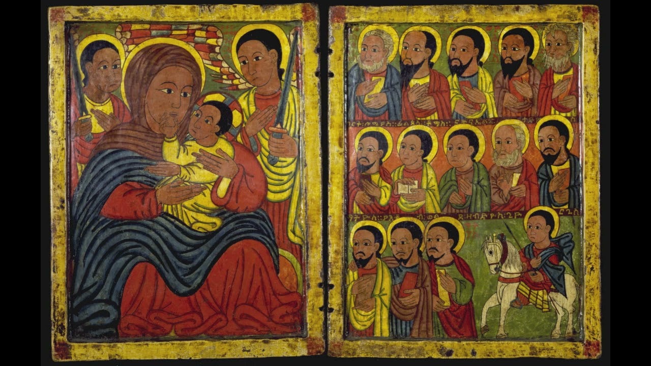African Art:  Ethiopian Art: Diptych Icon of Mary and Christ