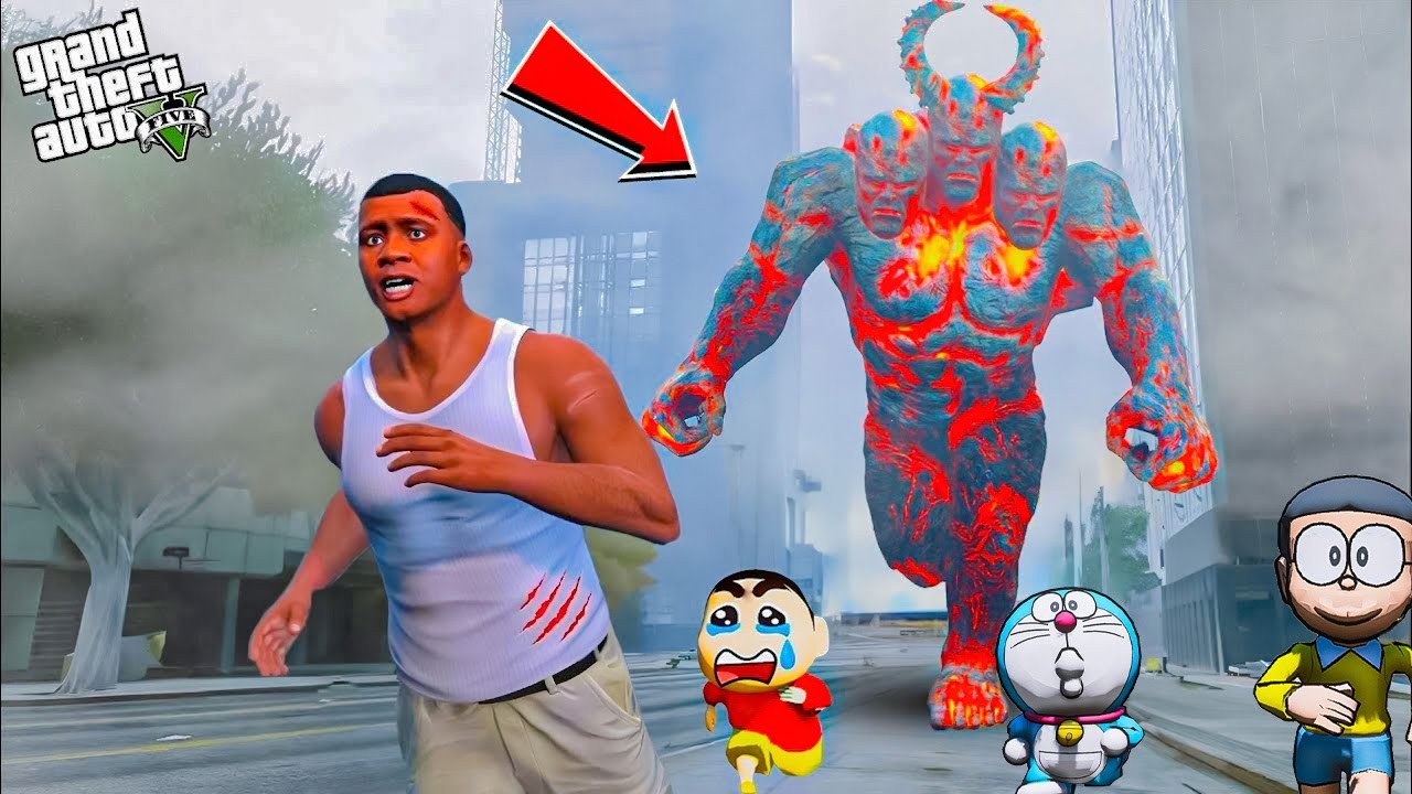 GTA 5 : Franklin & Shinchan Saved Los Santos From Lava God😱 Full Fun #bommalu #gta5telugu #gta5