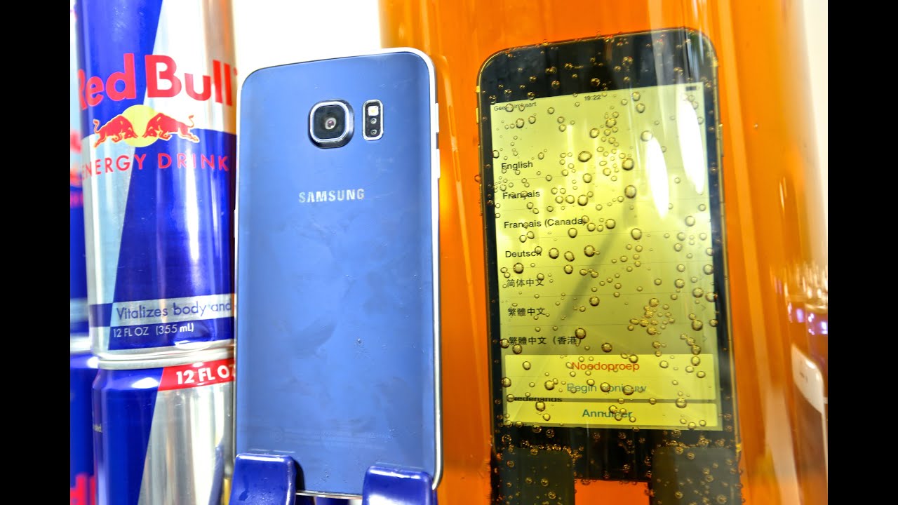 Samsung Galaxy S6 Edge VS iPhone 6 DEEP Redbull Test - Waterproof?