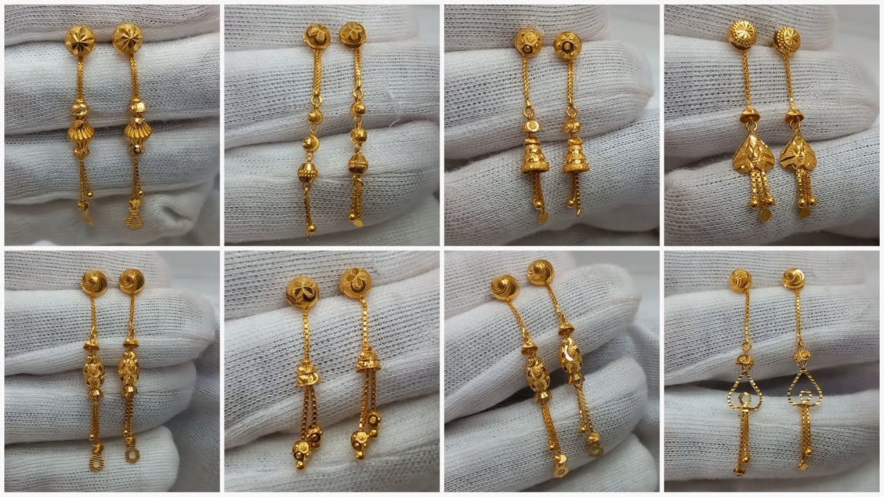 Hallmark Gold Sui dhaaga Earrings Designs || Gold Long Earrings With Price