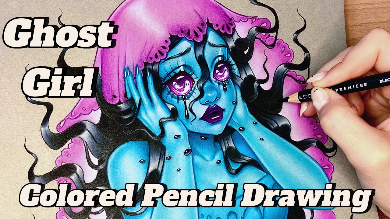 Spooky Draw With Me - Ghost Girl colored pencil drawing