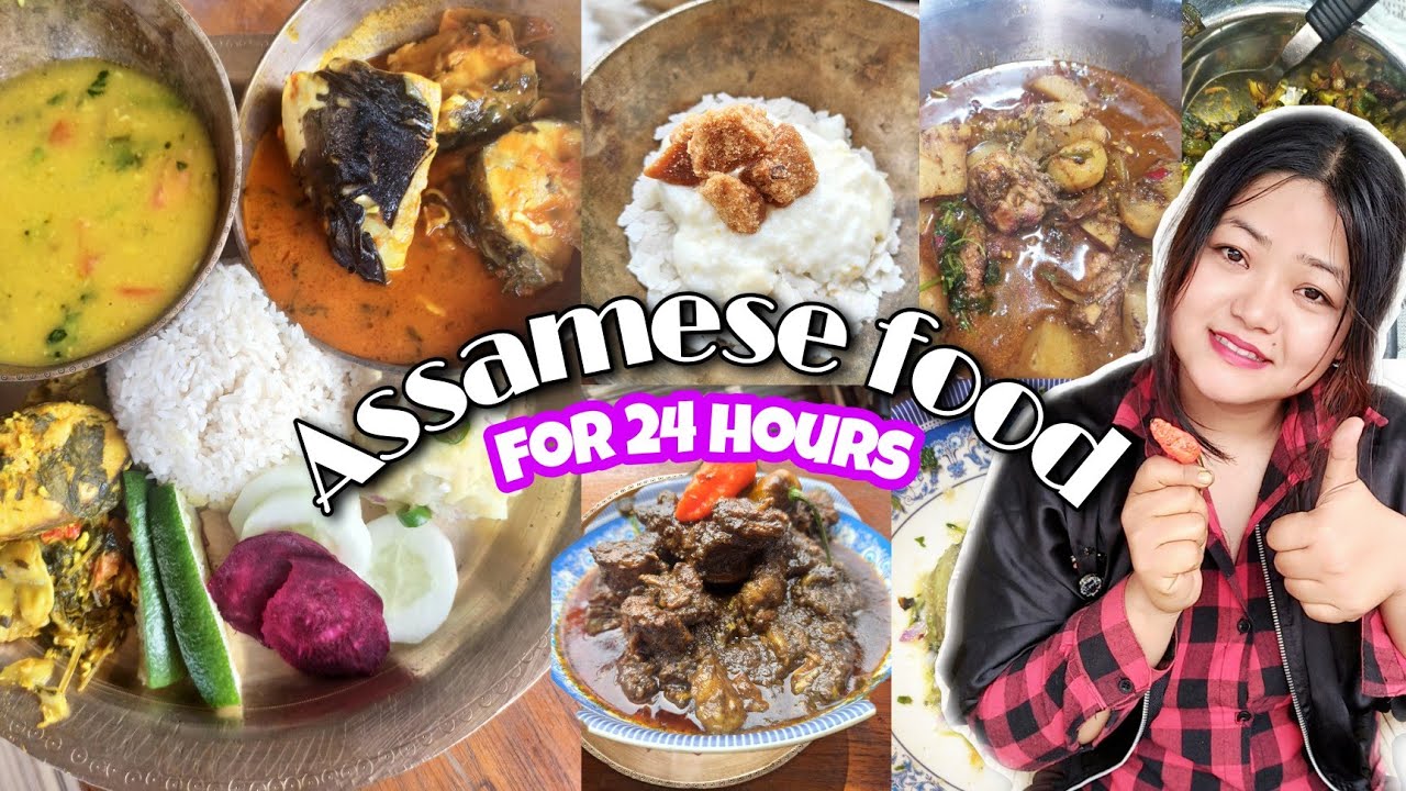 Eating only Assamese food for 24 hours ! 🥳/ aloo pitika , Axomiya thali , chicken curry / Pooh vlogs