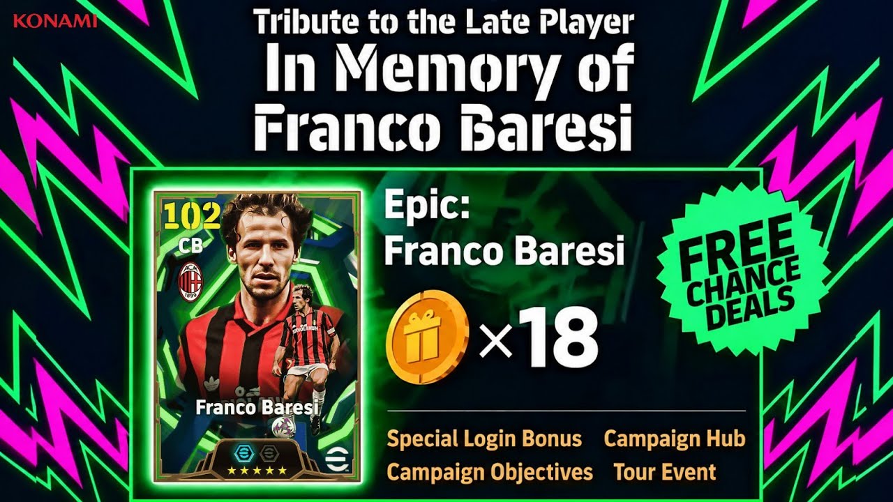 Upcoming Free Epic Franco Baresi Pack In eFootball 2026 🤩 Free Epic Chance Deals 🎁
