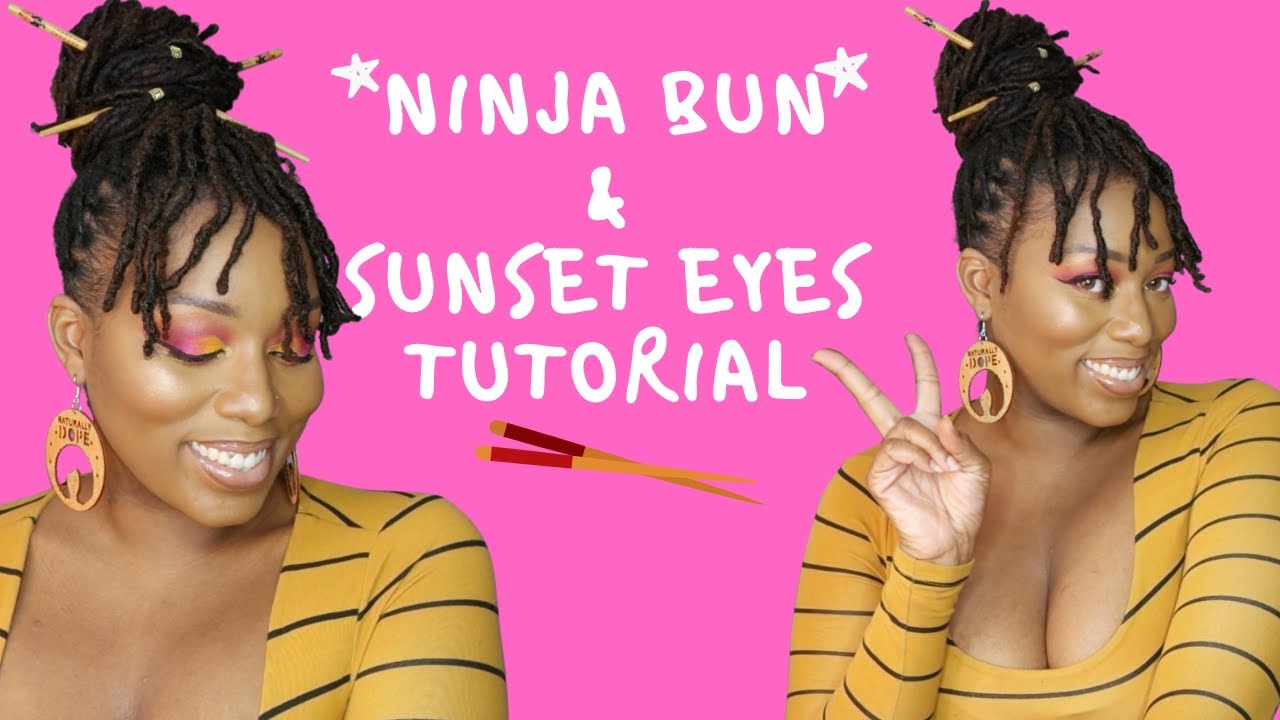 Ninja Bun and Bangs featuring Sunset Eyes Makeup Tutorial (Wahala Palette) How to Style Locs!|4k