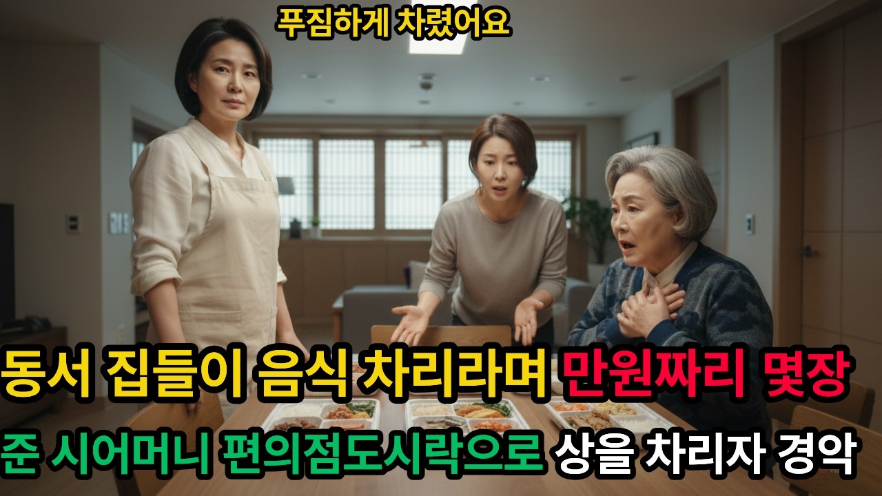 잘난 동서 집들이 음식 차리라며 시어머니가 3만 원 주길래, 편의점 도시락으로 상을 차리자 시어머니가 주저앉았습니다 #사연라디오 #라디오사연 #인생사연 #감동사연 #시어머니
