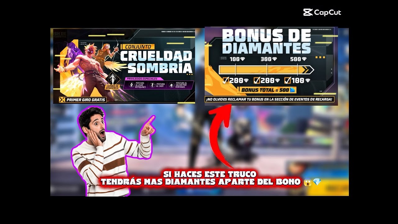  truco para obtener más diamantes aparte del bono!! cuánto cuesta crueldad sombria#garenafreefire