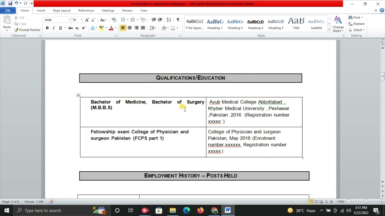 CV sample and discussion for candidates applying for jobs in Ireland, Urdu