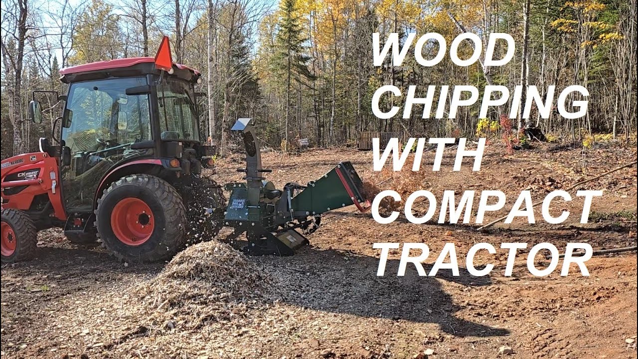 Wood Chipping with Woodland Mills WC46 Wood Chipper on Compact Tractor Kioti CK2620