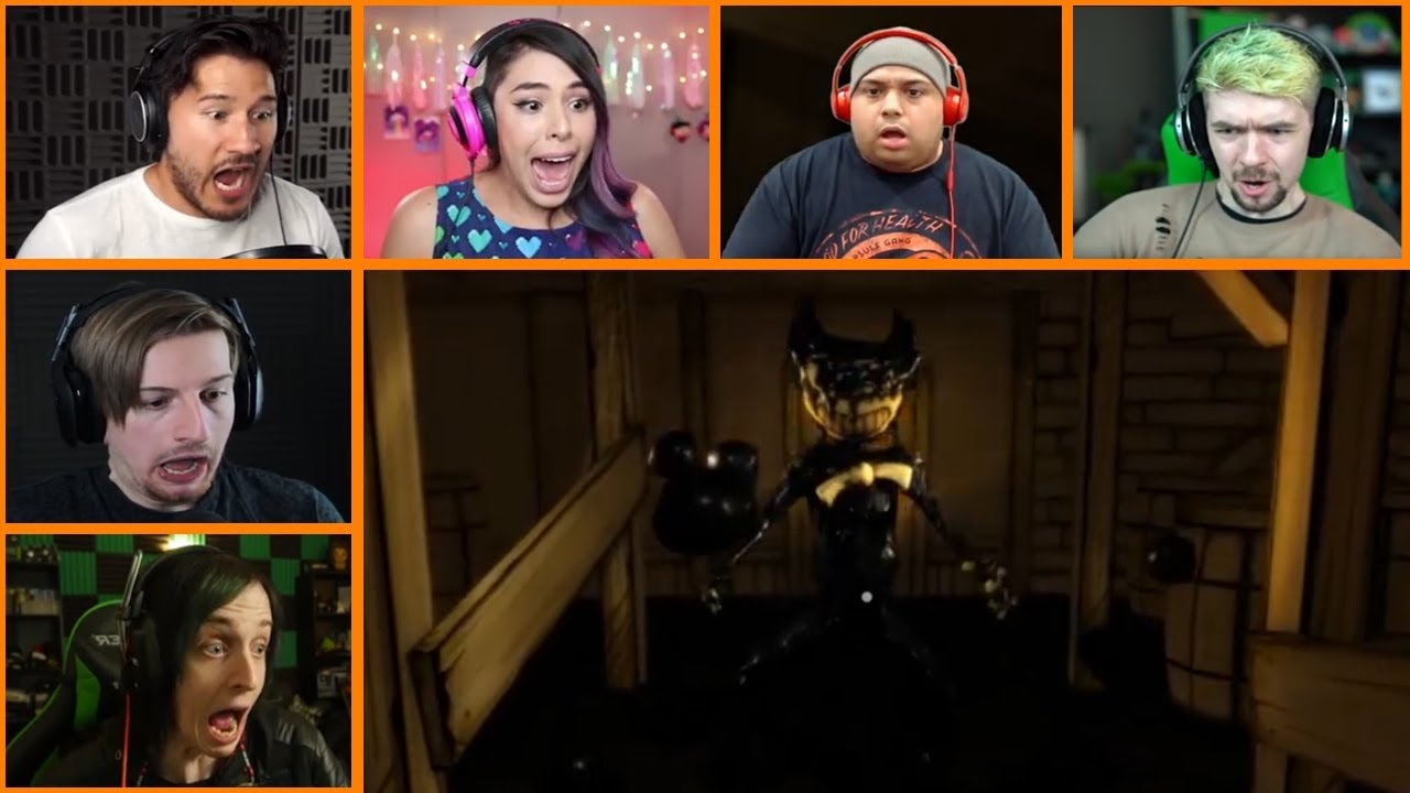 Let's Players Reaction To Bendy Chasing Them | BATIM Chapter 2