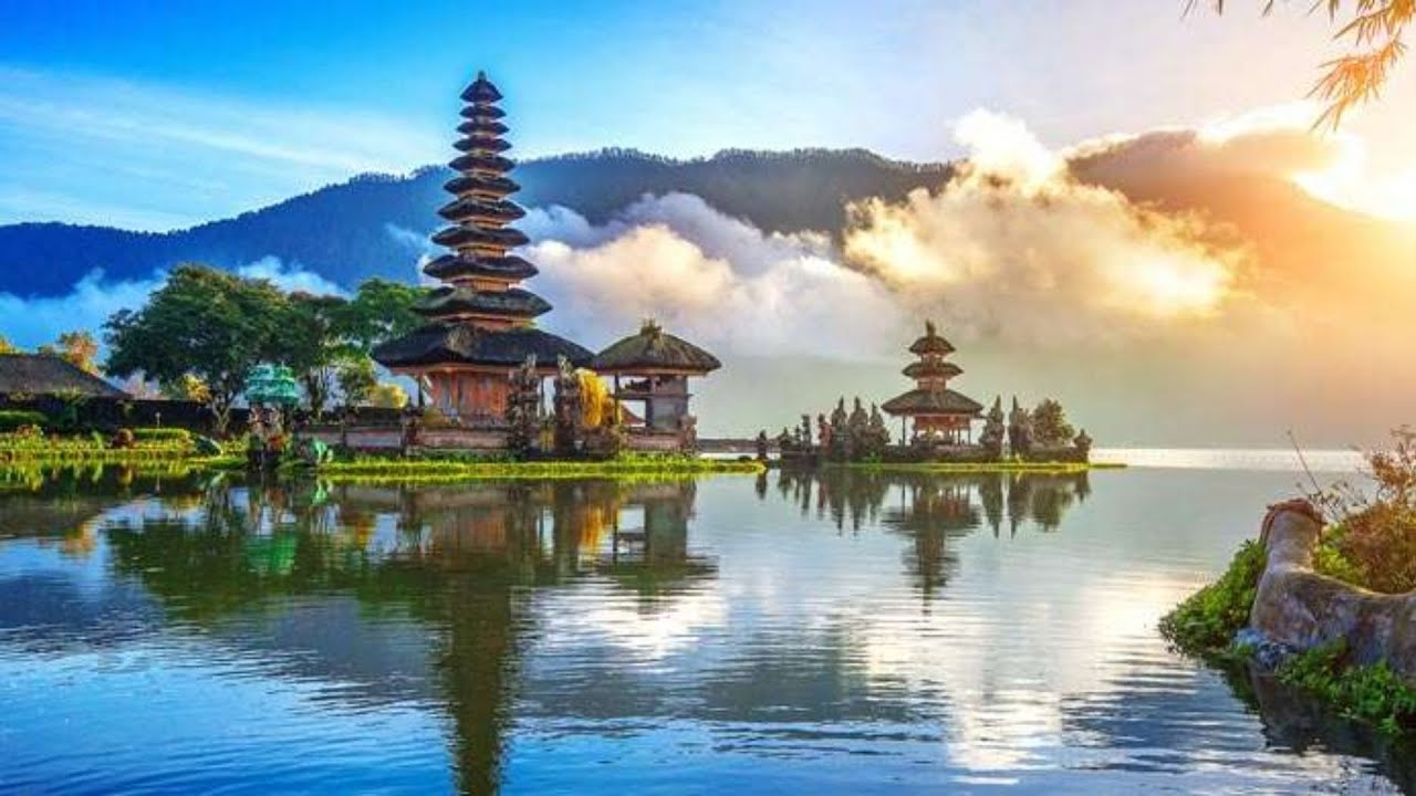 Classical piano music with aerial drone shots from Bali in the background
