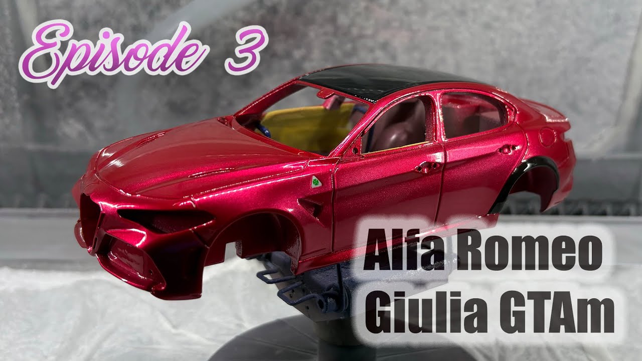 Сборка альфа-модели Giulia GTAm - конфетно-красный цвет - карбон и лак (Часть 3)
