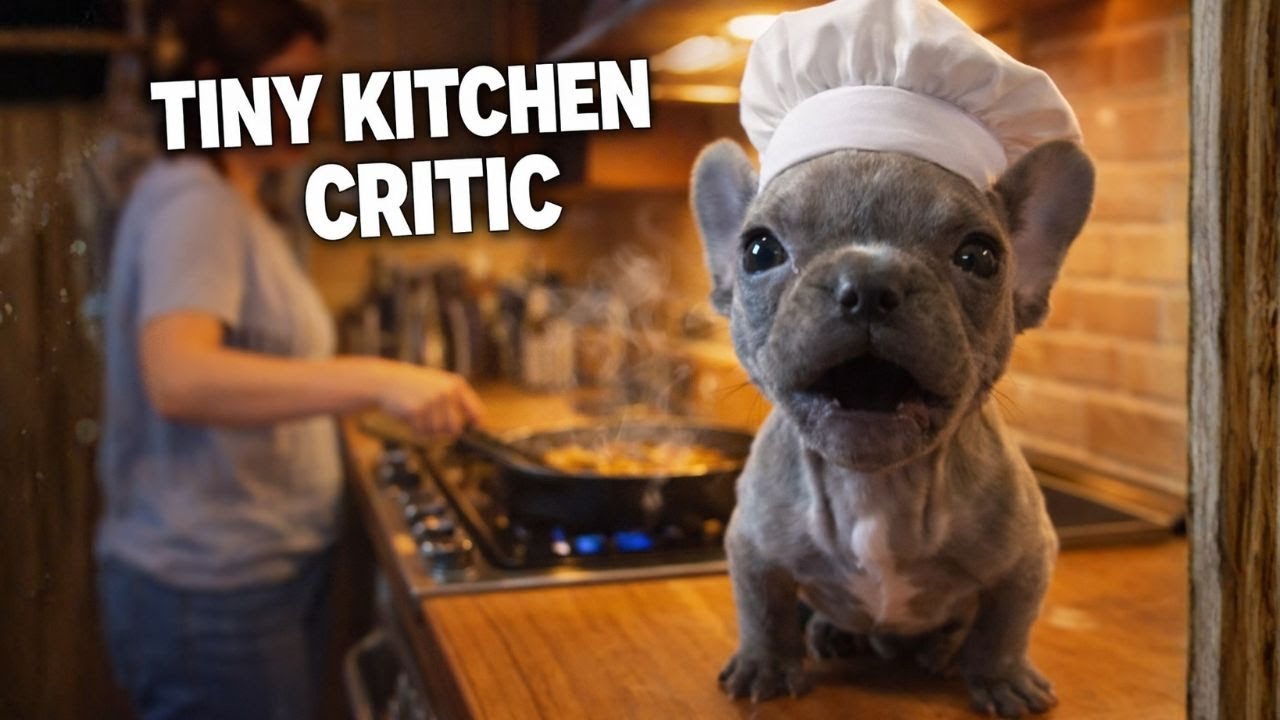 Tiny Frenchie Supervises Mom’s Cooking With Constant Complaints 😂🐶