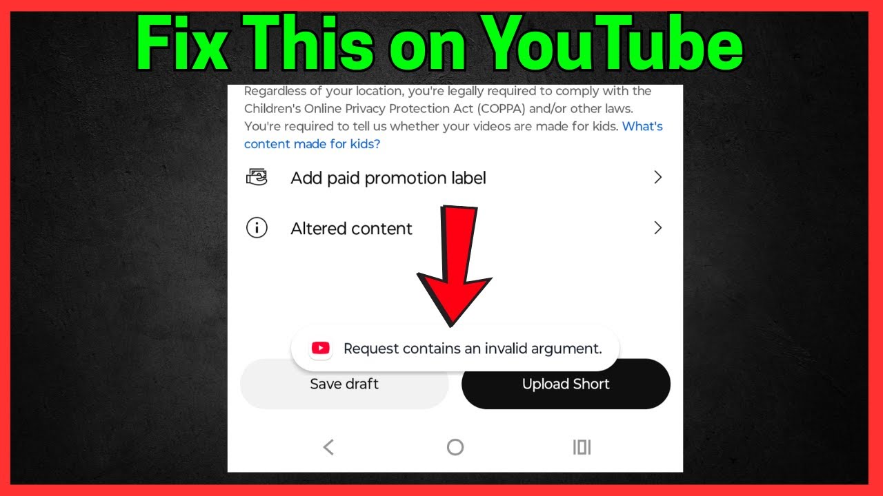 Исправление ошибки YouTube: запрос содержит недопустимый аргумент