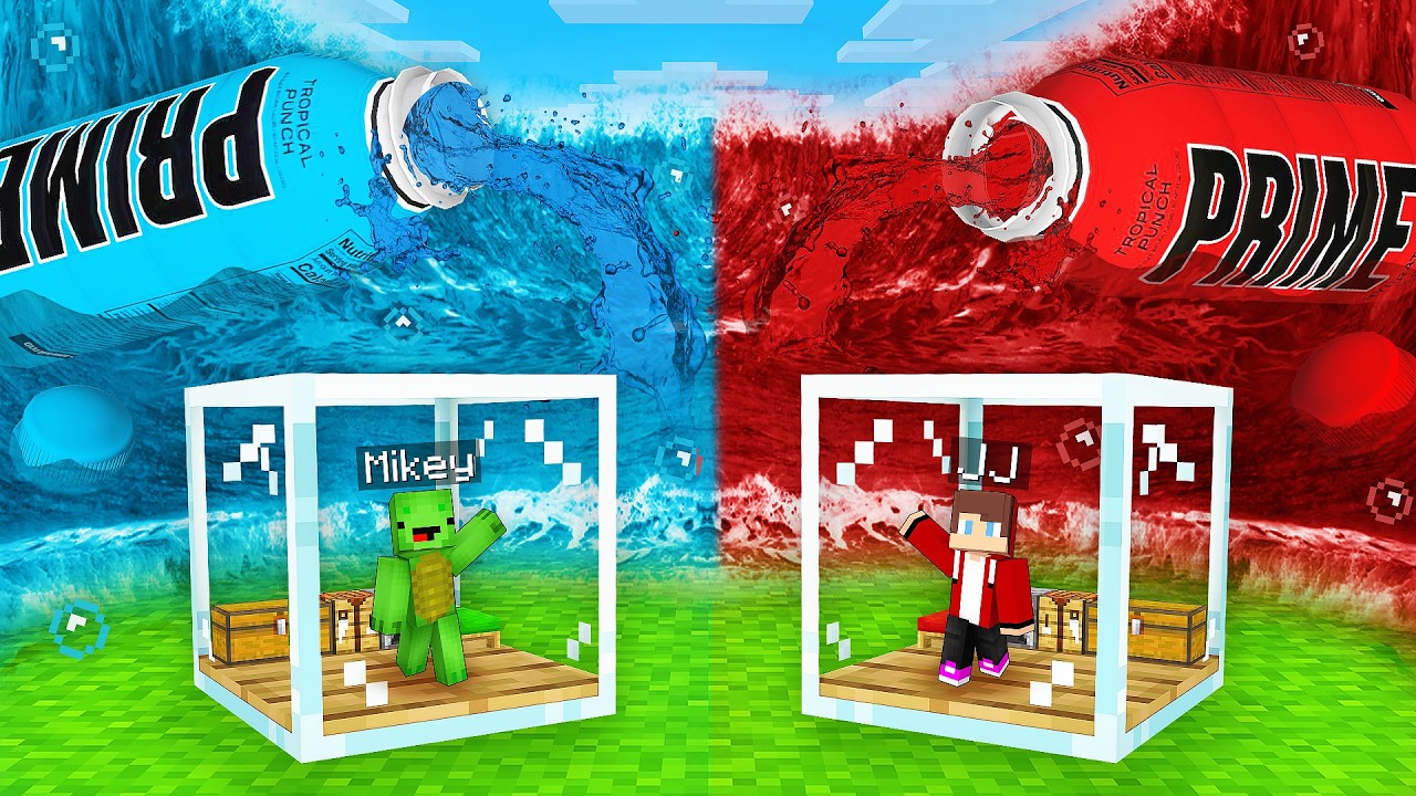 JJ's RICH and Mikey's POOR GLASS Bunker vs PRIME Drink Doomsday Survive Battle in Minecraft - Maizen
