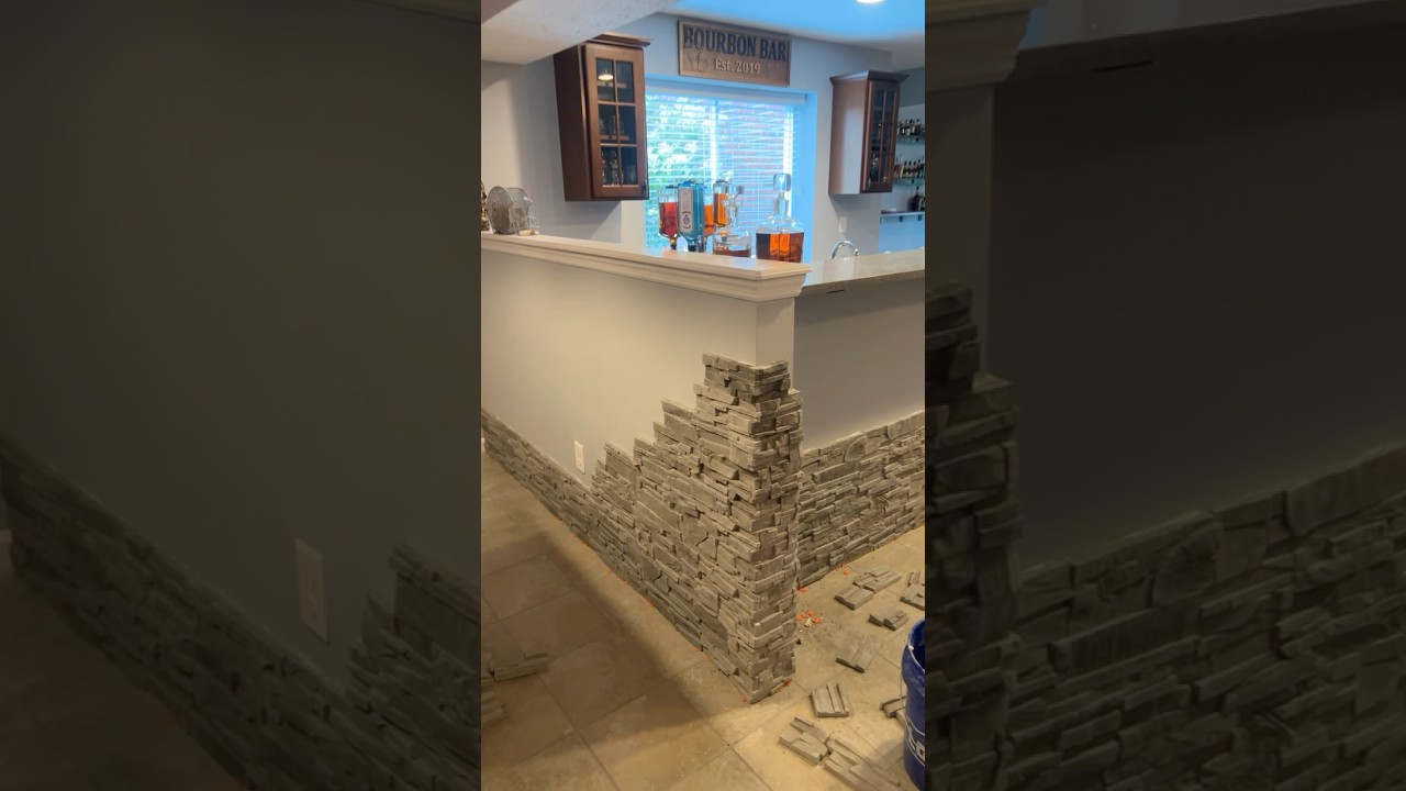 Stone veneer really makes a difference! Would you do this to your bar at home?