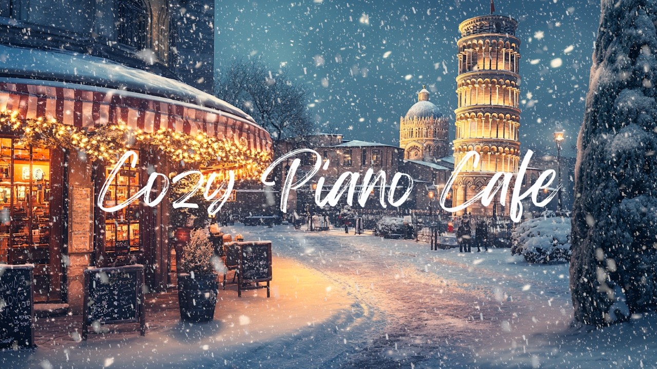 3-Hour Ambient Video: Leaning Tower of Pisa, Italy Winter, Snowfall & Wind Relaxing Piano Music