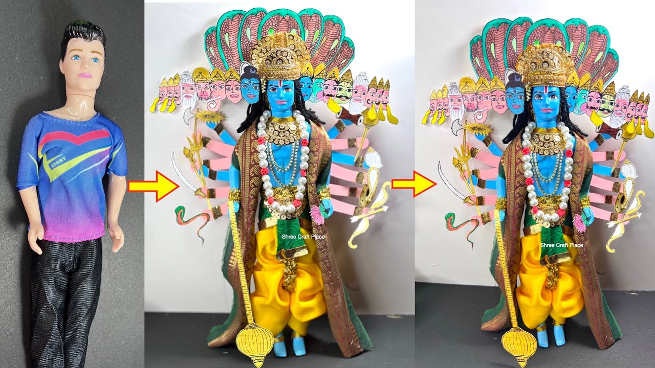 Vishnu ji's Vishwaroop making with Old Doll😲/विष्णु जी का विश्व अवतार बनाए गुड़िया से