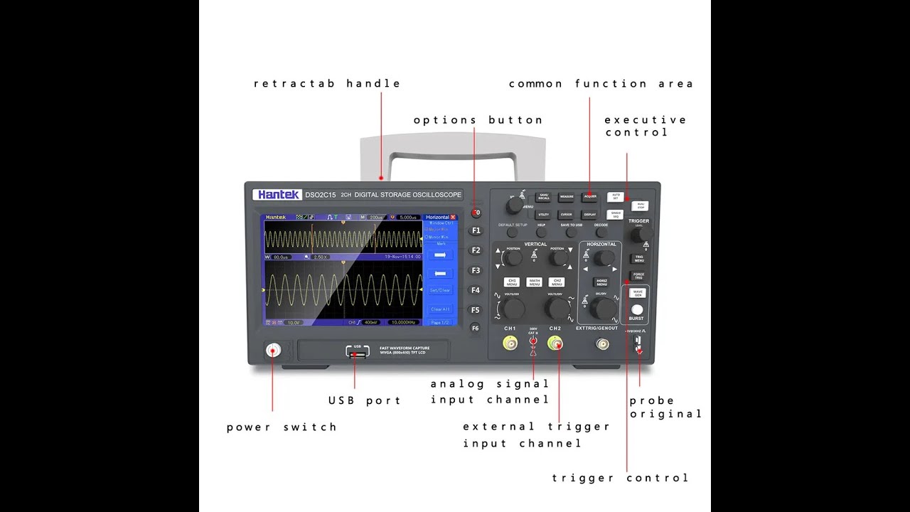 Hantek DSO2D15 Digital Oscilloscope DSO2C10 2D10 2 Channels 150MHz Oscilosc&oacute;pio 25MHz Signal Genera