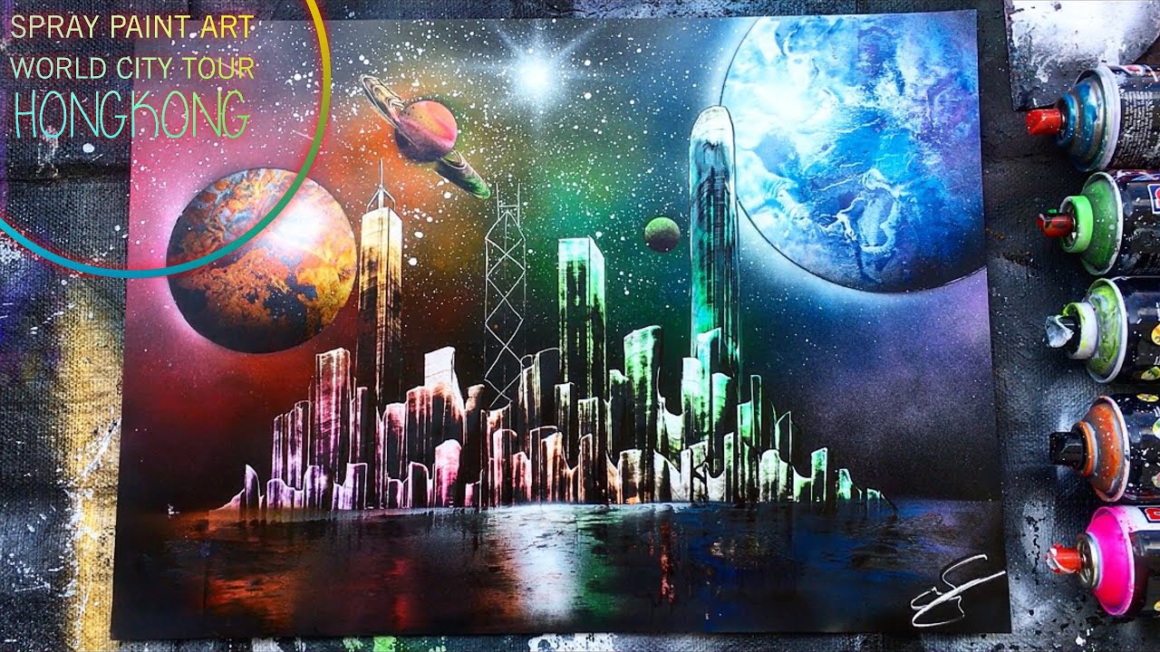 🇭🇰spray paint art World City Tour③ HONGKONG SKYLINE/スプレーアートWorld City Tour③ 香港