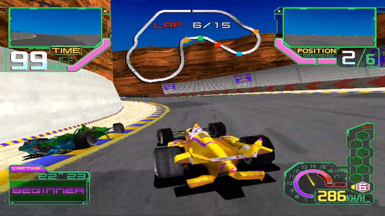 Ace Driver: Victory Lap - Namco System 22 - Yellow Car - High Speed Circuit - 15 Laps - Full Race