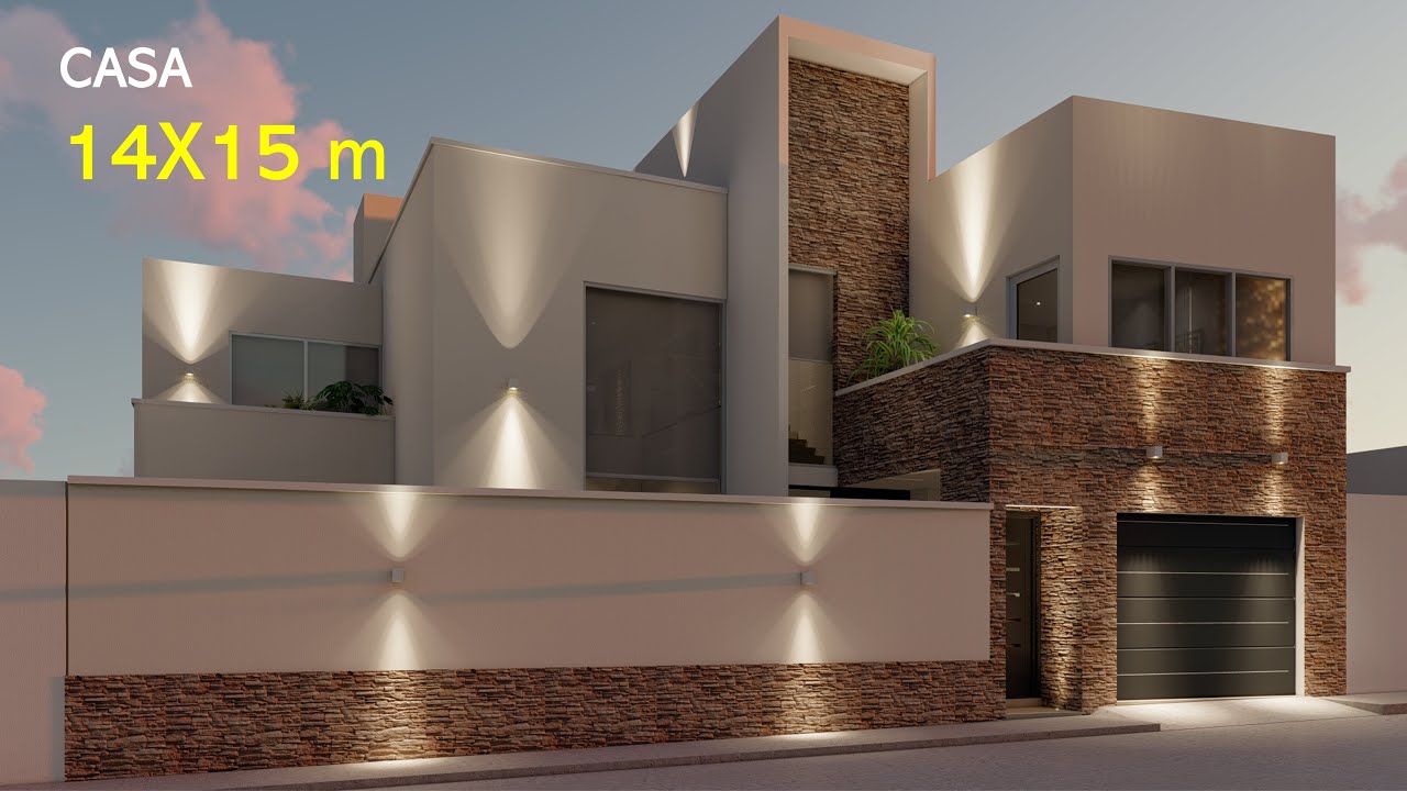 Casa 14X15 | terreno en desnivel | jardín al frente | casa moderna mexicana