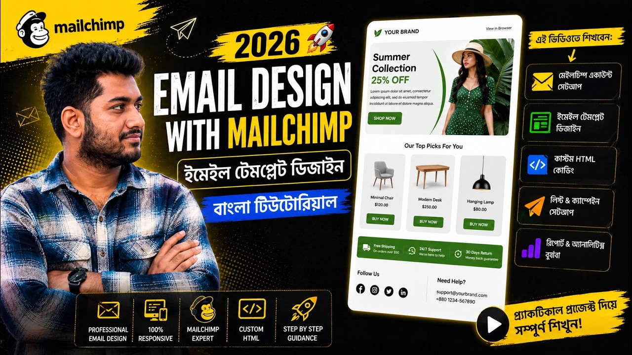 Clients Live Project | MailChimp Email Template Design Complete Bangla Tutorial By Akon M Hasib