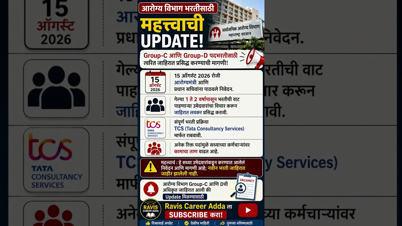 आरोग्य विभाग Group-C & D Bharti 2026 | TCSमार्फत भरतीची मागणी | जाहिरात अजून नाही