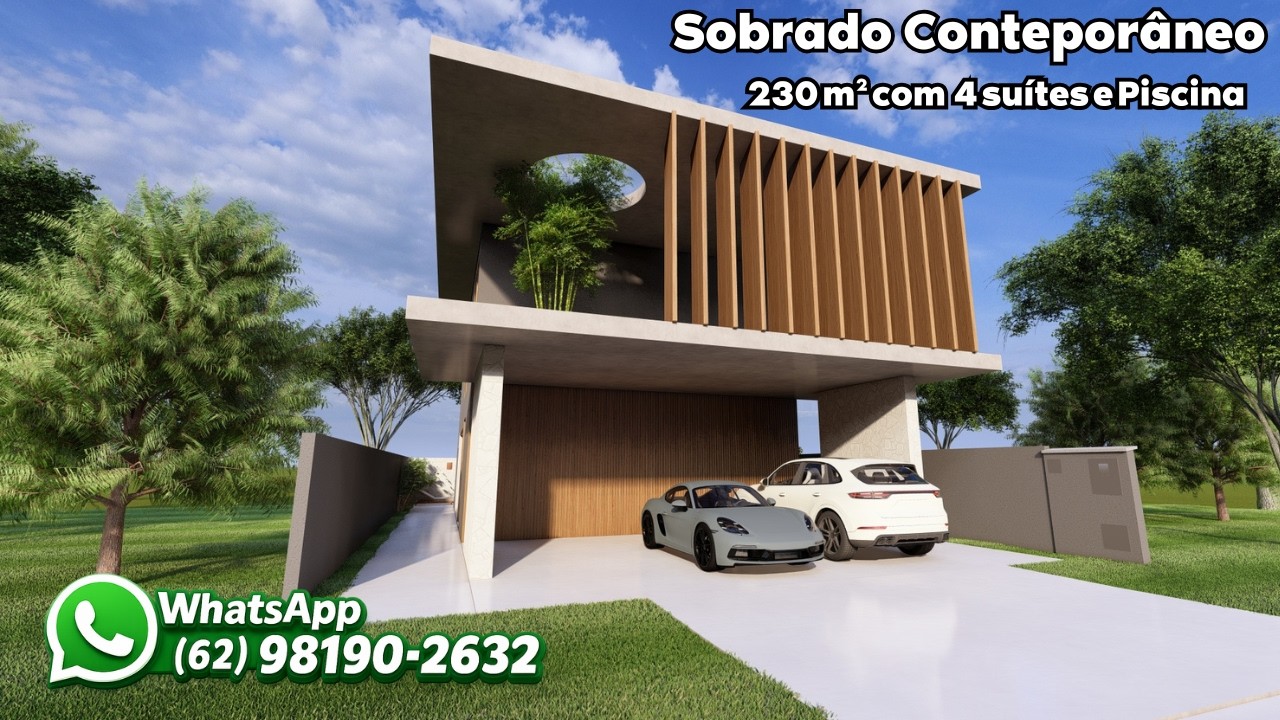 Projeto de Casa Contemporânea de Alto Padrão em Condomínio | 4 Suítes + Piscina